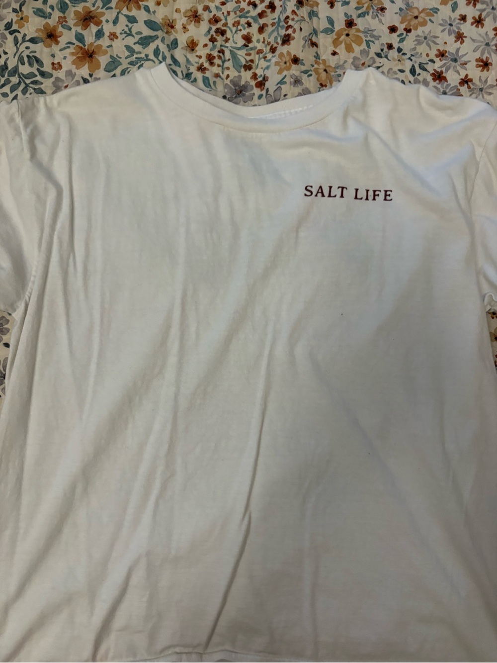 Salt Life White Tee with Small Maroon Logo - Kids Short Sleeve